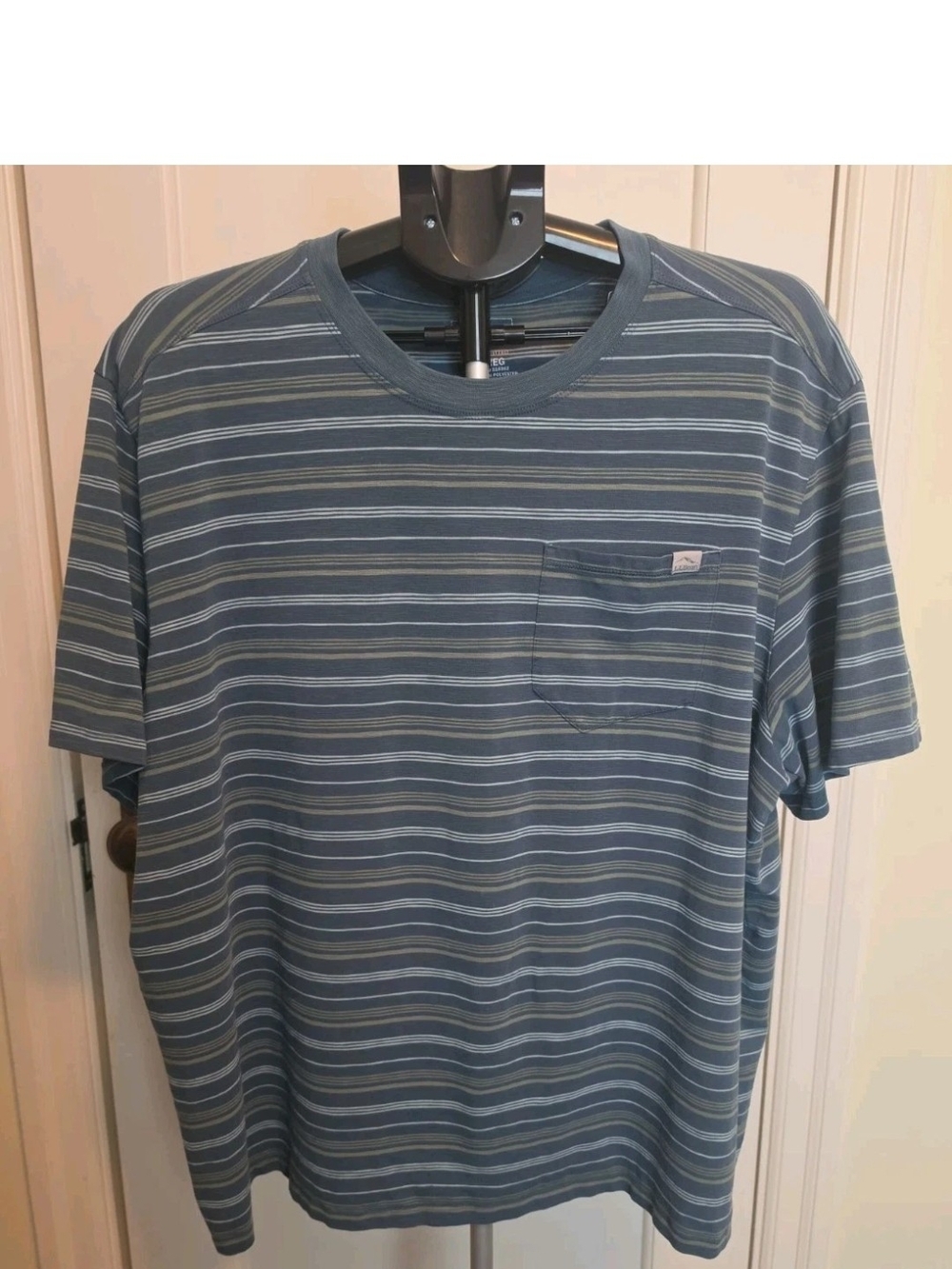 L.L. Bean Men's Blue Striped Pocket Tee